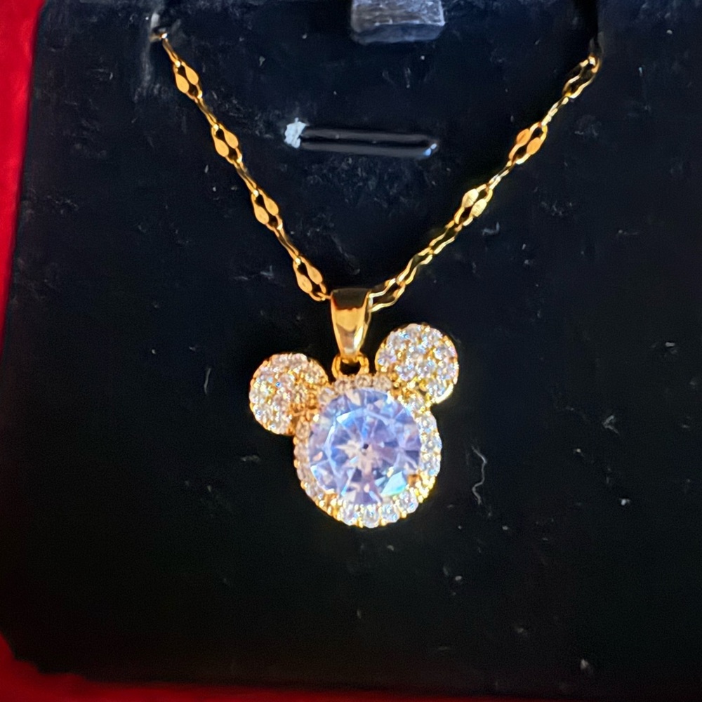 Gold-Tone Mickey Pendant Necklace with Clear Crystal Accent